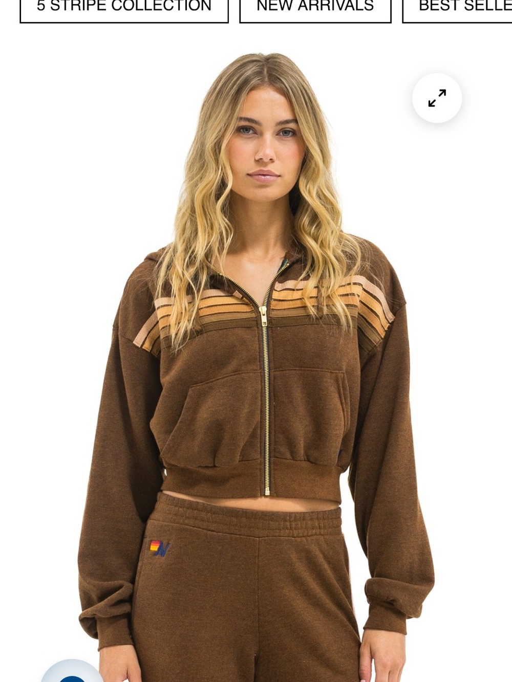 Aviator Nation cropped mocha rainbow hoodie